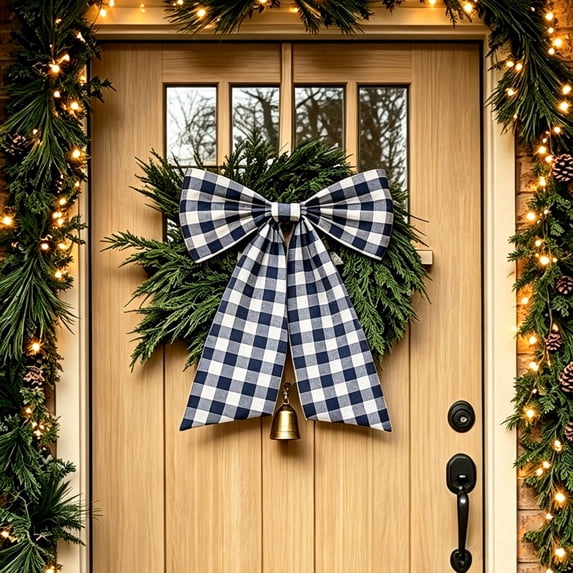Bcylexb 3Pcs Gingham Plaid Christmas Bow, 13"x17" Large Checkered Ribbon Bow for Wreath Front Door Xmas Tree Decoration