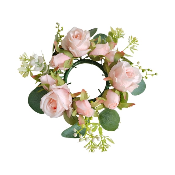 Bcylexb 8" Rose Candle Rings for Candlesticks, Valentine's Day Dining Table Party Decor Wreath, Wedding Floral Ring and Artificial Flowers Galand for Home, Light Pink