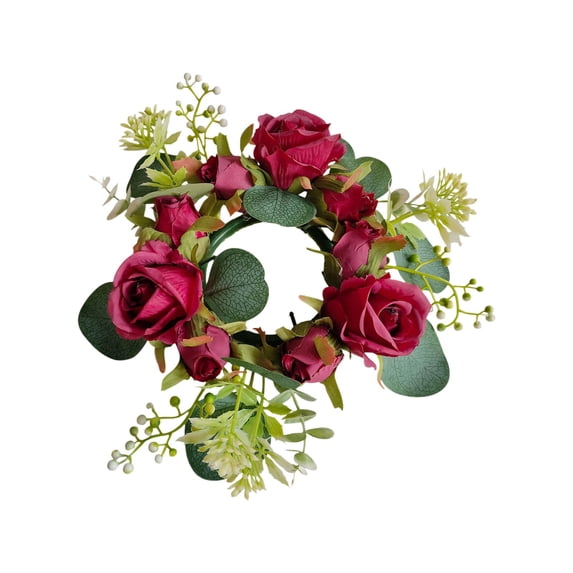 Bcylexb 8" Rose Candle Rings for Candlesticks, Valentine's Day Dining Table Party Decor Wreath, Wedding Floral Ring and Artificial Flowers Galand for Home, Red