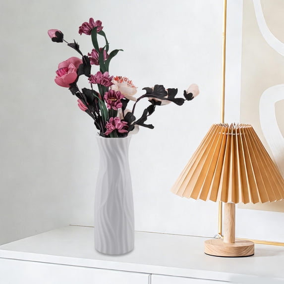 Bcylexb 8 inc Tall Slender Plastic Flower Vase, Unbreakable Textured Vase Modern Flower Vase for Living Room Wedding Office Decor