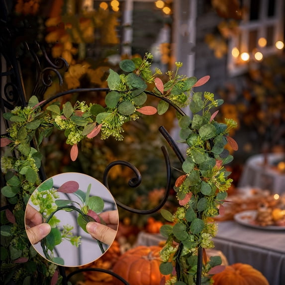 Bcylexb Artificial Eucalyptus Garland, 5.9 Ft Faux Greenery Garland Realistic Fake Hanging Floral Vine for Table Centerpiece Wall Indoor Outdoor Decor