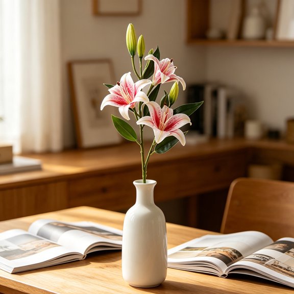 Bcylexb Artificial Fake Lily Flowers, 31.5" Realistic Faux Lily Bouquet Spring Summer Flower Stem for Wedding Home Party Office Decorations