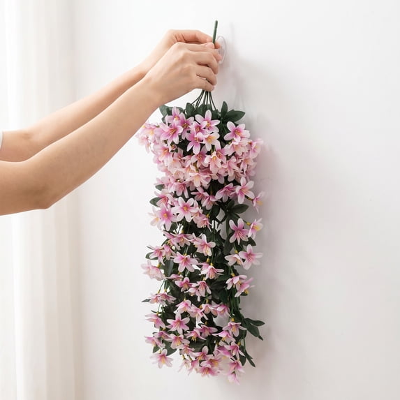 Bcylexb Artificial Hanging Lily Flower, 27.6" Lifelike Silk Flower Garland Drooping Floral Vine for Wall Mount Porch Patio Wedding Party Decoration