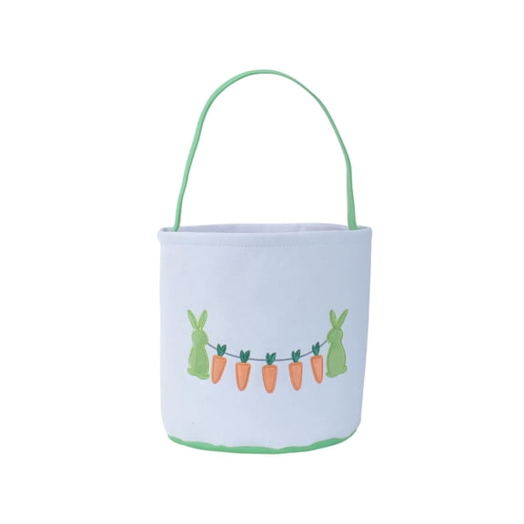 Bcylexb Canvas Easter Basket with Rabbit Pattern, Handheld Bucket for Easter Eggs and Candy, Spring Home Decor Storage Bags and Baskets, 9"D x 9.8"H, Green