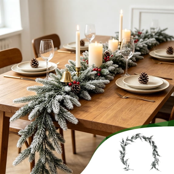 Bcylexb Christmas Garland, 5.9 Ft Lifelike Pine Vines Artificial Hanging Greenery Garland for Table Mantel Fireplace Wall Party Indoor Christmas Decor