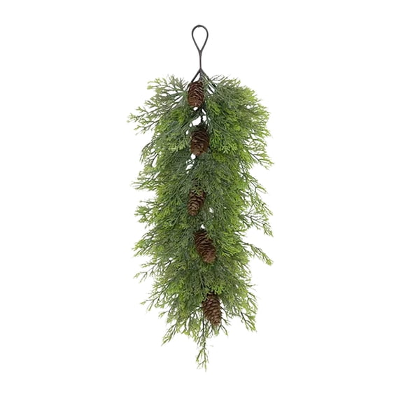 Bcylexb Christmas Greenery Garland, 24" Artificial Pine Teardrop Swags with Pinecones Winter Hanging Garland for Wall Front Door Porch Indoor Outdoor