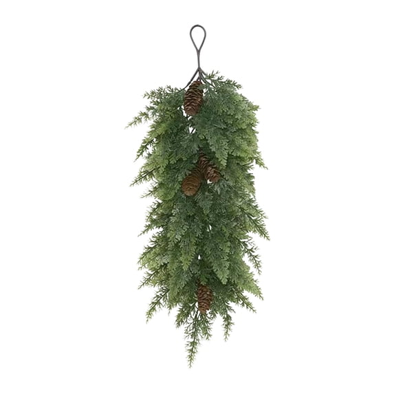 Bcylexb Christmas Greenery Garland, 24" Artificial Pine Teardrop Swags with Pinecones Winter Hanging Garland for Wall Front Door Porch Indoor Outdoor