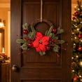 thumbnail image 1 of Bcylexb Christmas Rattan Wreaths for Front Door, 13.8" Artificial Poinsettia Wreaths with Red Ball Ornaments Hanging Door Wreath for Wall Window Porch Winter Decor, 1 of 8