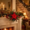 thumbnail image 1 of Bcylexb Christmas Star Poinsettia Wreaths for Window, 14.6“ Floral Curtain Tieback with Pine Needles Hanging Wreaths for Front Door Wall Home Party Decor, 1 of 7