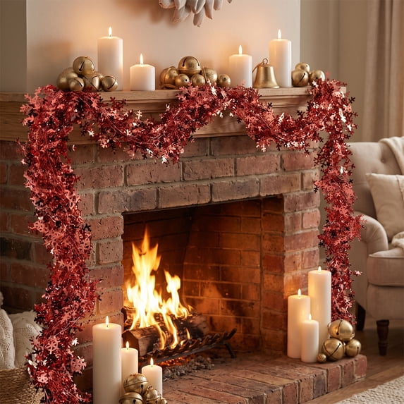 Bcylexb Christmas Tinsel Garland, 24.6 Ft Long Flexible Hanging Decorative Vines for Stair Handrail Fireplace Mantel Indoor Party Xmas Decor