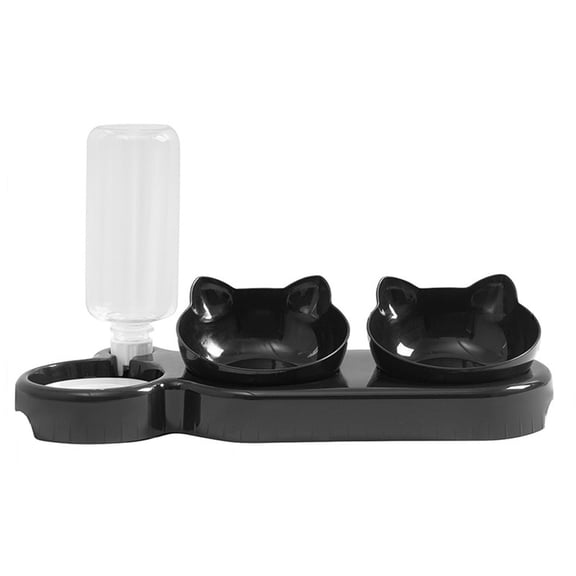 Bcylexb Combination Cat and Dog Bowls with Automatic Water Dispenser, Multi-Purpose Drinking and Feeding Pet Bowls for Small and Medium Cats, Black