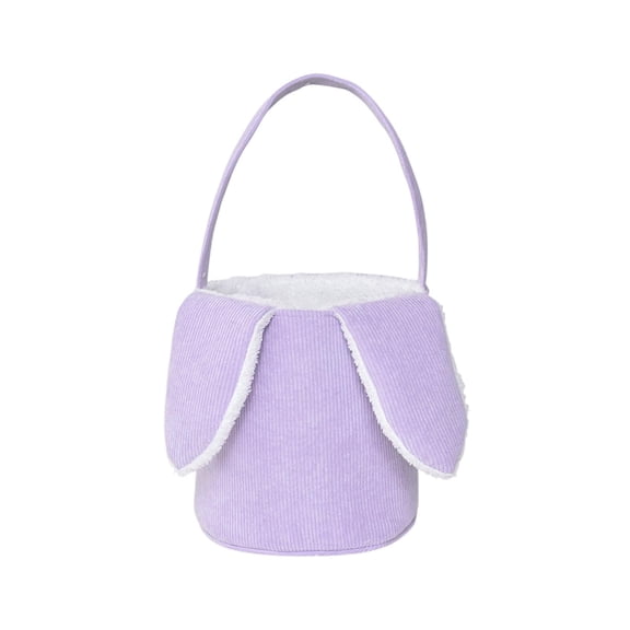 Bcylexb Corduroy Easter Basket with Rabbit Ear, Handheld Storage Basket for Organization, Woven Home Decor Gift Basket for Spring Season, 9"D x 8.9"H, Purple