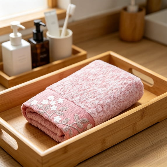 Bcylexb Coutton Jacquard Hand Towels, 13"x 30" Floral Embroidered Towel Soft Absorbent for Bathroom Daily Use Hand Body Hair Face Cleaning Towels