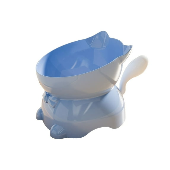 Bcylexb Cute Cat Bowls for Drinking and Eating, Large Capacity Pet Food Bowl With Raised Sides to Protect Neck, Plastic Slanted Dog Bowls, Blue