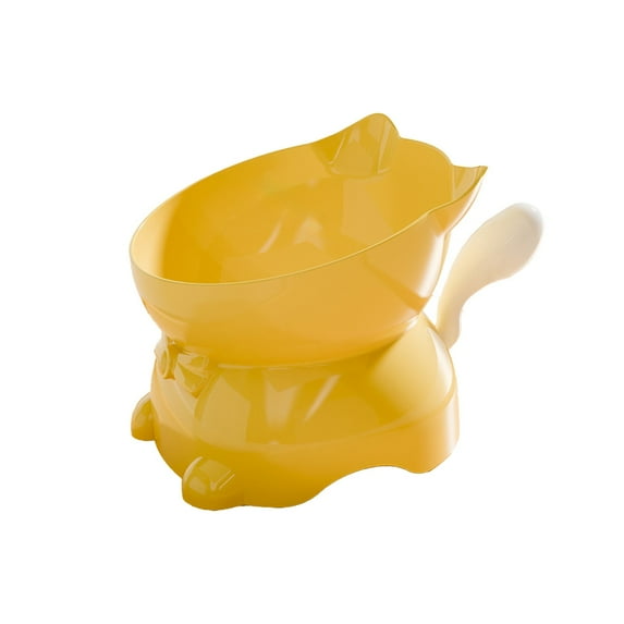 Bcylexb Cute Cat Bowls for Drinking and Eating, Large Capacity Pet Food Bowl With Raised Sides to Protect Neck, Plastic Slanted Dog Bowls, Yellow