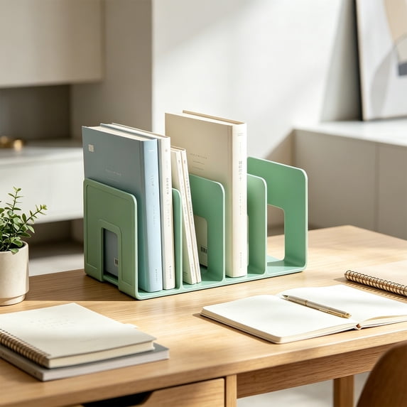 Bcylexb Desktop File Holders with 4 Slots, Vertical Document Organizer with Wide Sturdy Base Office Desk Book Stand for Sorting Magazines Papers Files