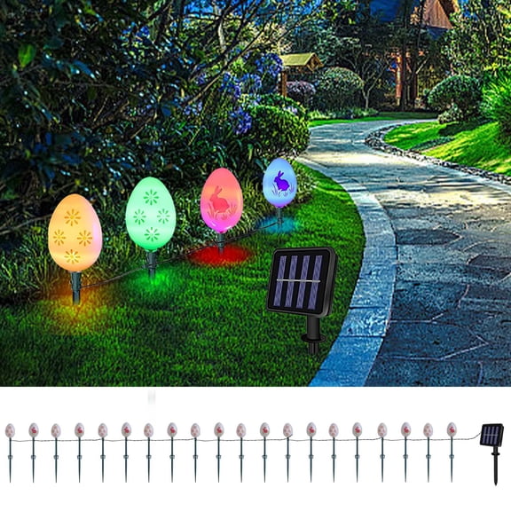 Bcylexb Easter 9.8" Solar Lights String 25FT Total Length with Flower and Easter Eggs, Border and Festival Decorative Lighting, LED Outdoor Lights Ornament, Multicolor