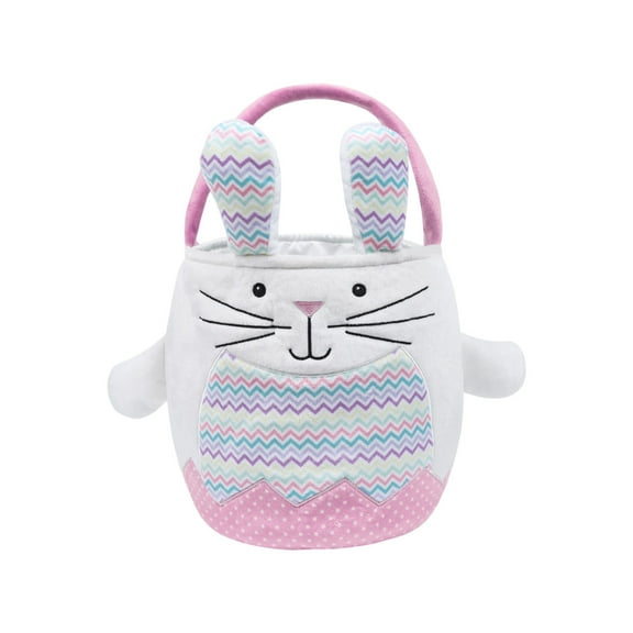 Bcylexb Easter Bunny Storage Basket and Tote Bag, Woven Container for Easter Eggs and Supply Organization, Home Decor and Holiday Ornaments Gift Bag, 10.2" x 9", Pink