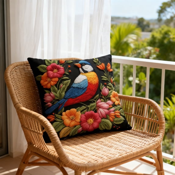Bcylexb Embroidered Throw Pillow Covers, 18"x 18" Boho Floral Hummingbird Decorative Pillow Covers Soft Couch Cushion Cases for Bedroom Living Room Home Decor