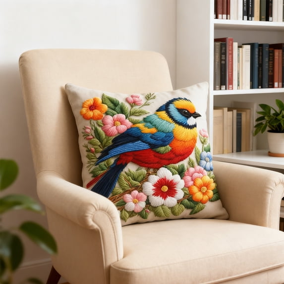 Bcylexb Embroidered Throw Pillow Covers, 18"x 18" Boho Floral Hummingbird Decorative Pillow Covers Soft Couch Cushion Cases for Bedroom Living Room Home Decor