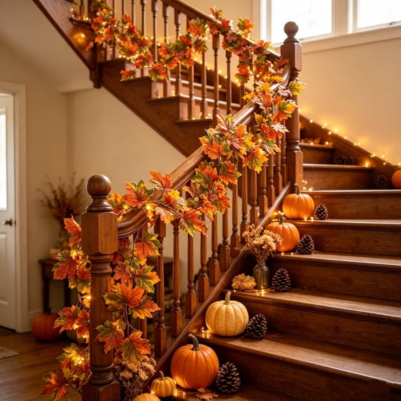 Bcylexb Fall Artificial Maple Leaves Garland, 6.6 Ft Thanksgiving Decorations Hanging Floral Vine Garland for Table Mantle Party Indoor Outdoor