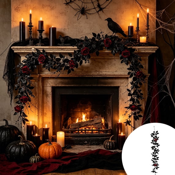 Bcylexb Fall Decorations, 3.3 Ft Flexible Artificial Leaf Garland Dark Full Autumn Rose Garland for Mantel Fireplace Table Thanksgiving Halloween Decor