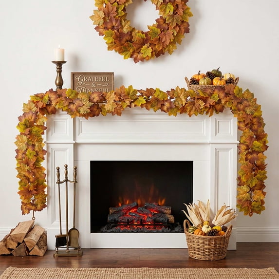 Bcylexb Fall Garland Maple Leaf, 6.6 Ft Hanging Maple Vine Garland Artificial Autumn Foliage Garland Thanksgiving Decor for Home Wedding Fireplace Party