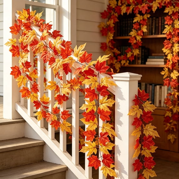 Bcylexb Fall Table Garland, 6.7 Ft Maple Leaf Vines Thanksgiving Maple Leaf Garland for Table Centerpiece Fireplace Mantle Kitchen Party Indoor Decor