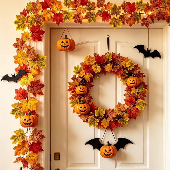 Bcylexb Fall Table Garland, 6 Ft Maple Leaf Vines Thanksgiving Maple Leaf Garland for Table Centerpiece Fireplace Mantle Kitchen Party Indoor Decor