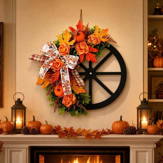 Bcylexb Fall Wreaths for Front Door, 15.7" Artificial Hanging Flower Wreaths for Farmhouse Rustic Floral Wreaths for Wall Window Porch