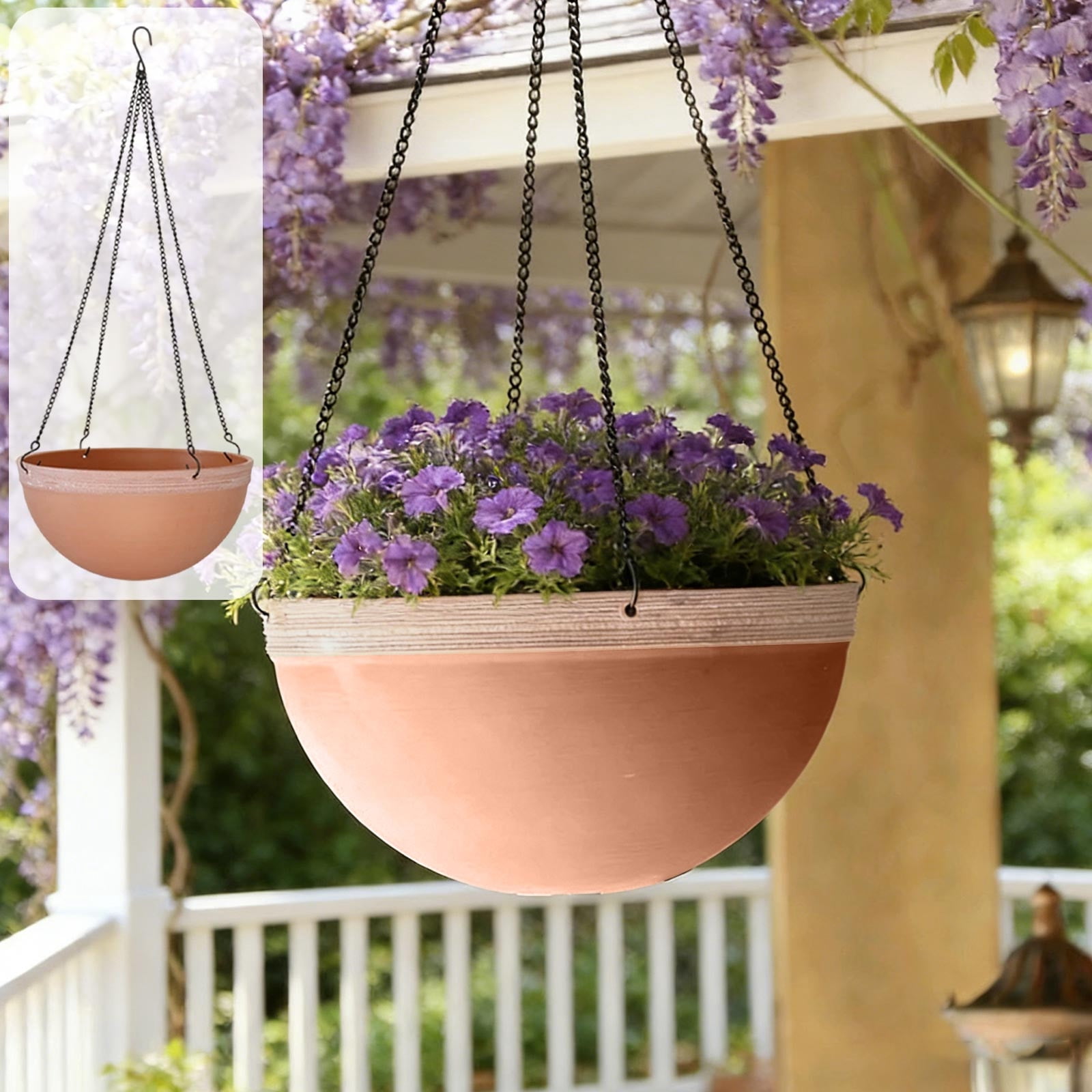 Bcylexb Half Round Hanging Planters for Flowers, Hanging Flower Pot Plant Pots with Chains for Indoor Outdoor Flowers Balcony Wall Garden Decor