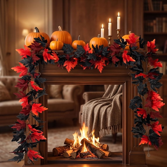 Bcylexb Halloween Garland, 5.7 Ft Hanging Fall Maple Vines Thanksgiving Decor Greenery Garland for Party Home Mantel Table Centerpiece