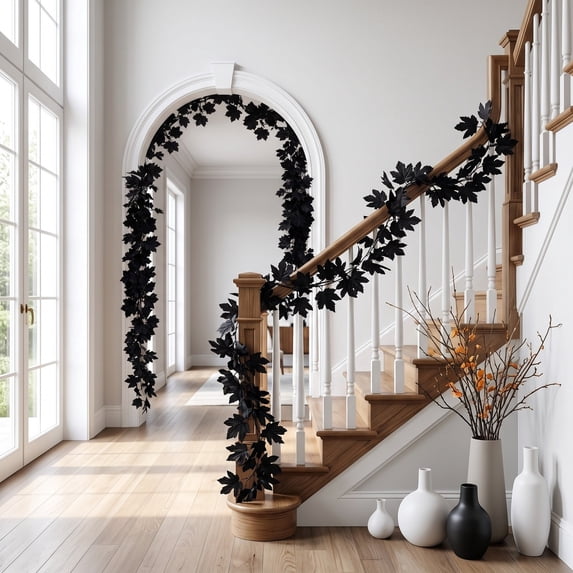 Bcylexb Halloween Garland, 5.7 Ft Hanging Fall Maple Vines Thanksgiving Decor Greenery Garland for Party Home Mantel Table Centerpiece