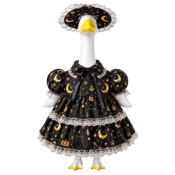 Bcylexb Halloween Goose Outfit for 23'' Porch Goose Statue Print Wizard Dress Costume Duck Outfits Clothes with Hat Halloween Decorations