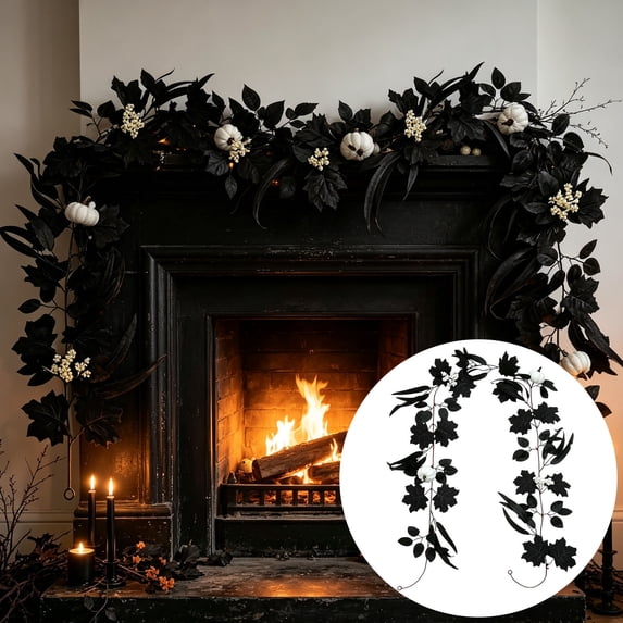 Bcylexb Halloween Maple Leaf Garland, 3.3 Ft Artificial Floral Vine for Stairway Mantel Halloween Home Display