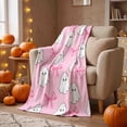 thumbnail image 1 of Bcylexb Halloween Throw Blanket. Cute Ghost Pink Bow Spooky Soft Flannel Blanket Fall Holiday Decor Cover for Sofa Couch Bed Chair Machine Washable, 39.3"x59", 1 of 8