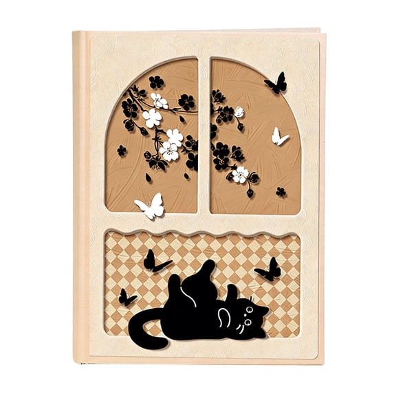Bcylexb Hardcover Notebook, Hollow Cut Cartoon Cat Lined Journal Floral Window for Classroom Office Students Adults Writing Stationery