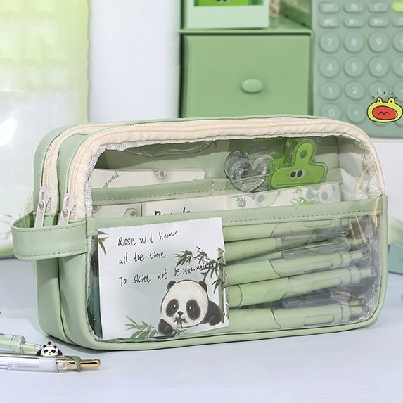 Bcylexb Large Capacity Pencil Pouch, Zipper Pencil Case with Clear Window Transparent Stationery Bag Pencil Bag for Classroom Office Supplies & Makeup Bag