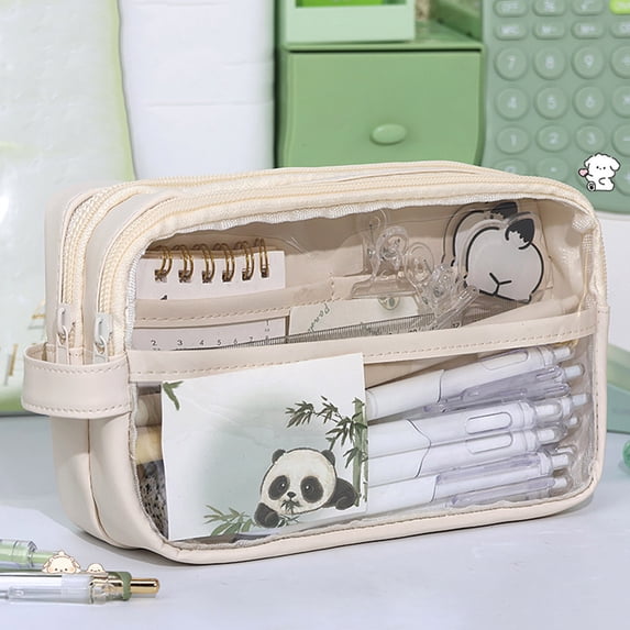 Bcylexb Large Capacity Pencil Pouch, Zipper Pencil Case with Clear Window Transparent Stationery Bag Pencil Bag for Classroom Office Supplies & Makeup Bag