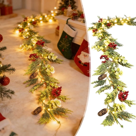 Bcylexb Lighted Christmas Garland, 5.9 Ft Artificial Floral Vines Colorful Winter Greenery Garland for Table Centerpiece Mantle Wall Party Home Indoor Decor