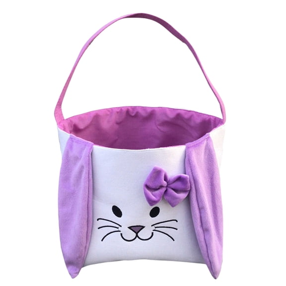 Bcylexb Long-Eared Portable Easter Basket and Tote Bag, Woven Gift Bags for Holiday Celebrations and Events, Spring Decor and Storage Basket for Easter Eggs, 15" x 9", Purple