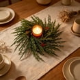 thumbnail image 1 of Bcylexb Pine Candle Ring for Tabletop, 10.2" Artificial Green Pine Needles Wreath Winter Centerpiece for Dining Table Party Decor, 1 of 6