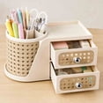 thumbnail image 1 of Bcylexb Rotatable Makeup Pen Brush Holder Organizer, Vertical Strip Transparent Cosmetic Storage with 2 Drawers Multi Compartment Pen Holder for Vanity Student Office Stationery, 1 of 7