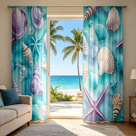 Bcylexb Sea Theme Curtains for Bedroom, 29"x63" Light Filtering Rod Pocket Drapes for Living Room Bathroom Home Indoor, 2 Panels