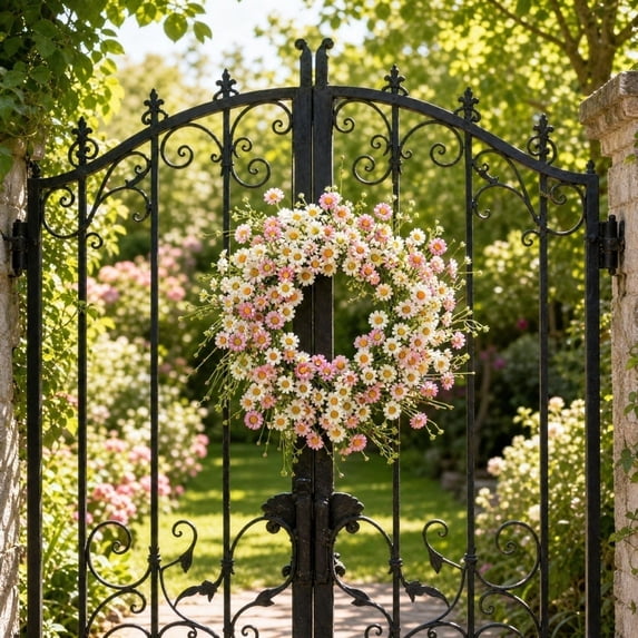 Bcylexb Spring Daisy Eucalyptus Wreaths, 17.7" Decorative Door Wreath Artificial Floral Hanging Wreath for Front Door Farmhouse Home Wall Decor