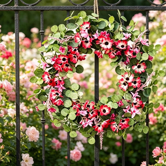 Bcylexb Spring Flwoer Eucalyptus Wreaths, 18.8" Decorative Door Wreath Artificial Floral Hanging Wreath for Front Door Farmhouse Home Wall Decor
