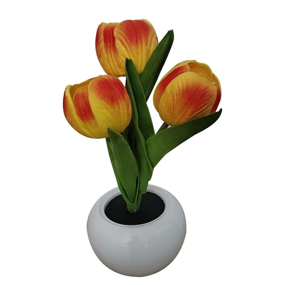 Bcylexb Tulip Flower Shaped 9" LED Table Lamp for Bedroom, Night Light and Home Decor Ornament, Small Table Decoration with Soft Glow, Orange