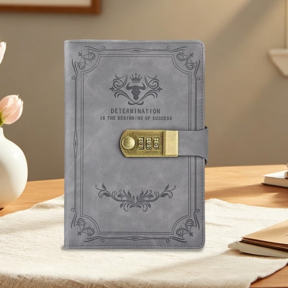 Bcylexb Vintage Lock Notebook, 8.7"x 5.9" PU Leather Secret Journal Lined Pages Diary Privacy Password Journal for Students Adults Classroom Office