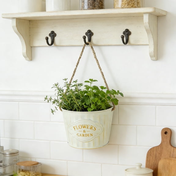 Bcylexb Vintage Metal Hanging Flower Pots, Rustic Planter Bucket Flower Plant Planter with Rope for Railing Fence Balcony Home Decor