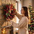 thumbnail image 1 of Bcylexb Wreaths for Front Door, 15.8" Artificial Christmas Poinsettia Door Wreath with Hanging Ribbon Rustic Farmhouse Decor for Indoor Outdoor Wall Porch Party, 1 of 7